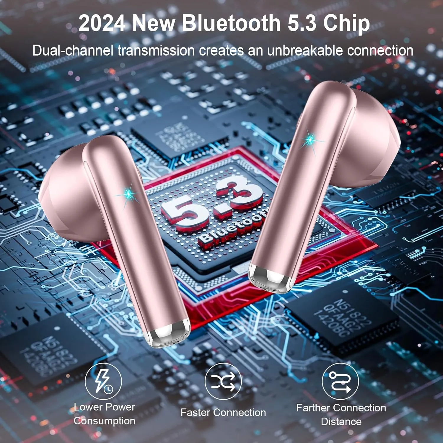 Wireless Earbuds Bluetooth Earbuds Hi-Fi Stereo, 2024 Ear Buds with 4 ENC Mics, 3g Mini Bluetooth Headphones in Ear, 30H USB-C LED Charging Case, IP7 Waterproof Wireless Earphones for Android iOS