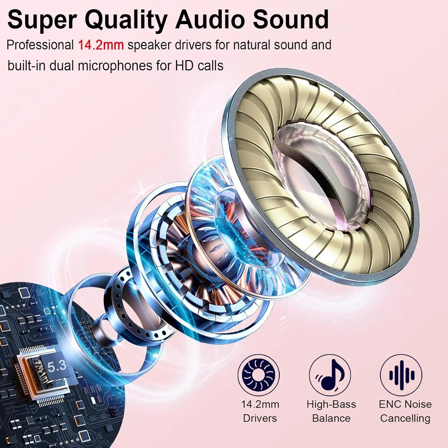 Wireless Earbuds Bluetooth Earbuds Hi-Fi Stereo, 2024 Ear Buds with 4 ENC Mics, 3g Mini Bluetooth Headphones in Ear, 30H USB-C LED Charging Case, IP7 Waterproof Wireless Earphones for Android iOS
