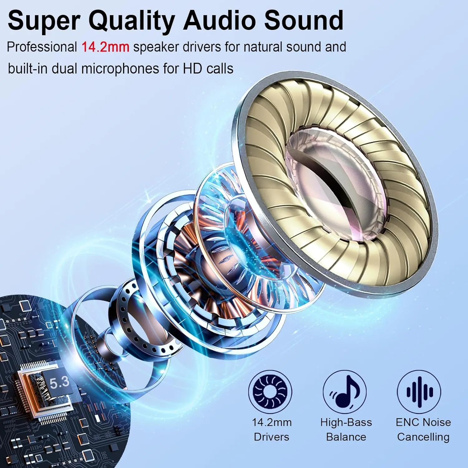 Wireless Earbuds, Bluetooth Headphones 5.4 with ENC Noise Cancelling Mics, 30H Bluetooth Ear buds 3D Bass with LED Display Charging Case, IP7 Waterproof Wireless Earphones for Android, iOS, Pearlwhite