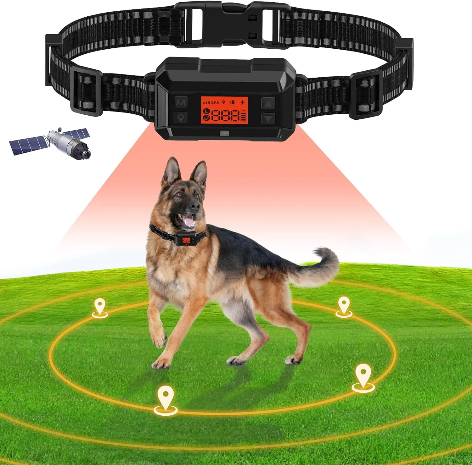 Wireless GPS Fence for Dogs, GPS Dog Collar Fence System, IPX7 Waterproof Pet Containment, Radius 33-999 Yards, 20-110lb Adjustable-Outdoor Use