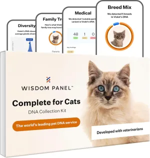 Wisdom Panel Complete: Comprehensive Cat DNA Test kit for 45 Health Genetic Health Conditions, 70  Breeds and populations, 25  Traits, Blood Type - Pack of 1