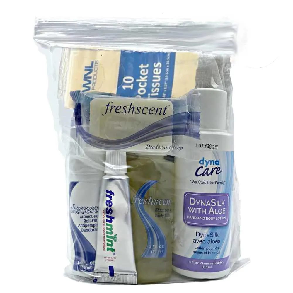 WNL Products 1400SUB-50PACK Deluxe Adult Comfort Kit in Clear Pouch, Premium Essential Wholesale Personal Hygiene & Toiletry Supplies, 50 Pack