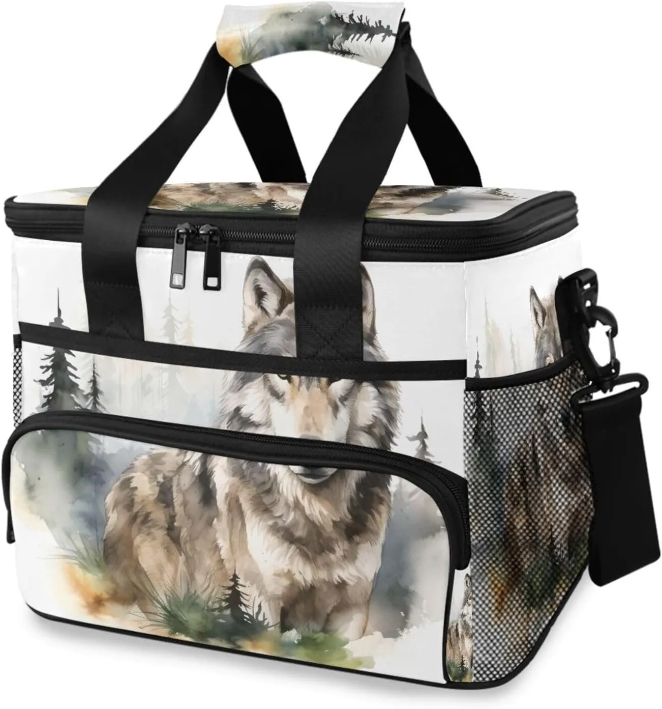 Wolf Head Wolves Froest Cooler Bag Insulated Cooler Soft Sided Cooler 24 Can Portable Picnic Bag Large Leakproof Lunch Bag Box for Beach Grocery Camping Travel Car Men Women