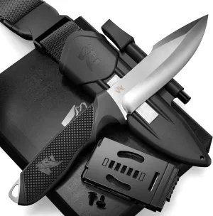 WOLF-III Full Tang Survival Knife with Fire Starter and Sheath - Stylish Tactical Fixed Blade - Made of D2 Steel - Bushcraft and Camping Knife - With Belt Loop, Plug Lock & Multi Lok