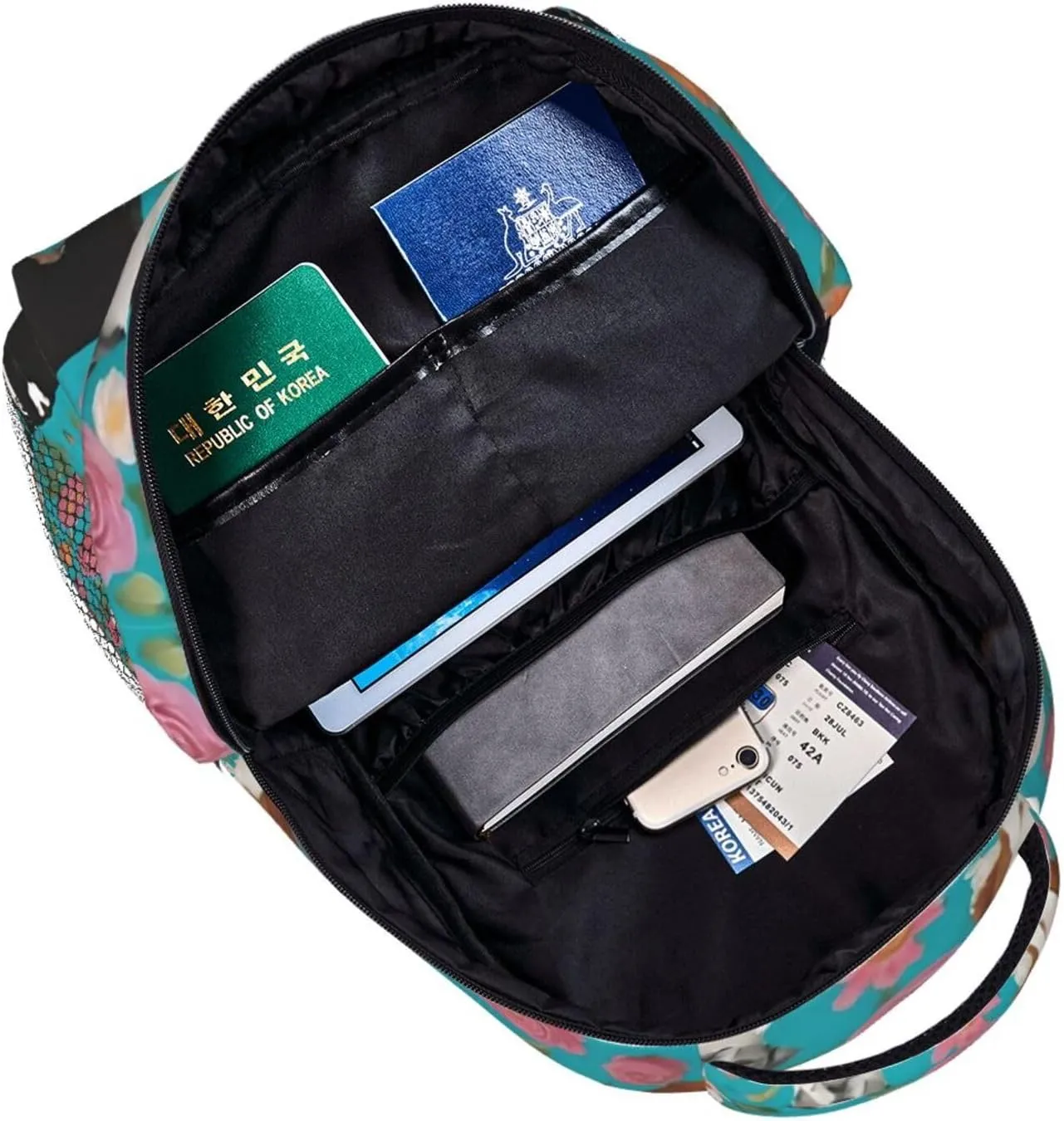 Women Men Polyester Australian Shepherd Dogs Flowers Art Casual Daypack Large Capacity Bookbag With Side Pockets for Sports Picnic Walking Cycling