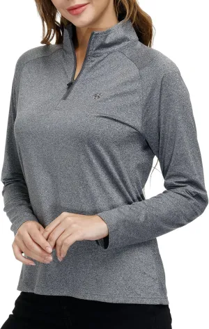 Womens 1/4 Zip Golf Shirt Long Sleeve Lightweight Golf Pullover Outdoor Athletic Tennis Polo Shirts