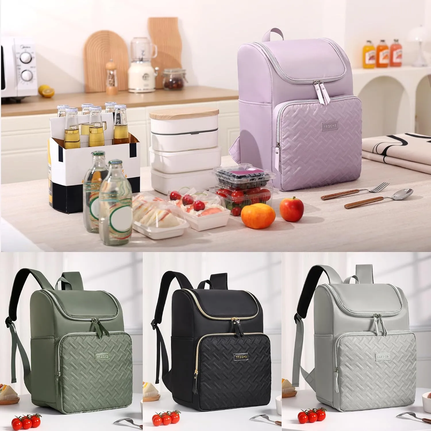 Women's Insulated Lunch Backpack for 15.6" Computer, Soft Backpack Coolers Leakproof Travel Cooler Bag Waterproof Lunch Picnic Beach Work Trip Thermal Bag Drink Beverage Beer (Sage Green)