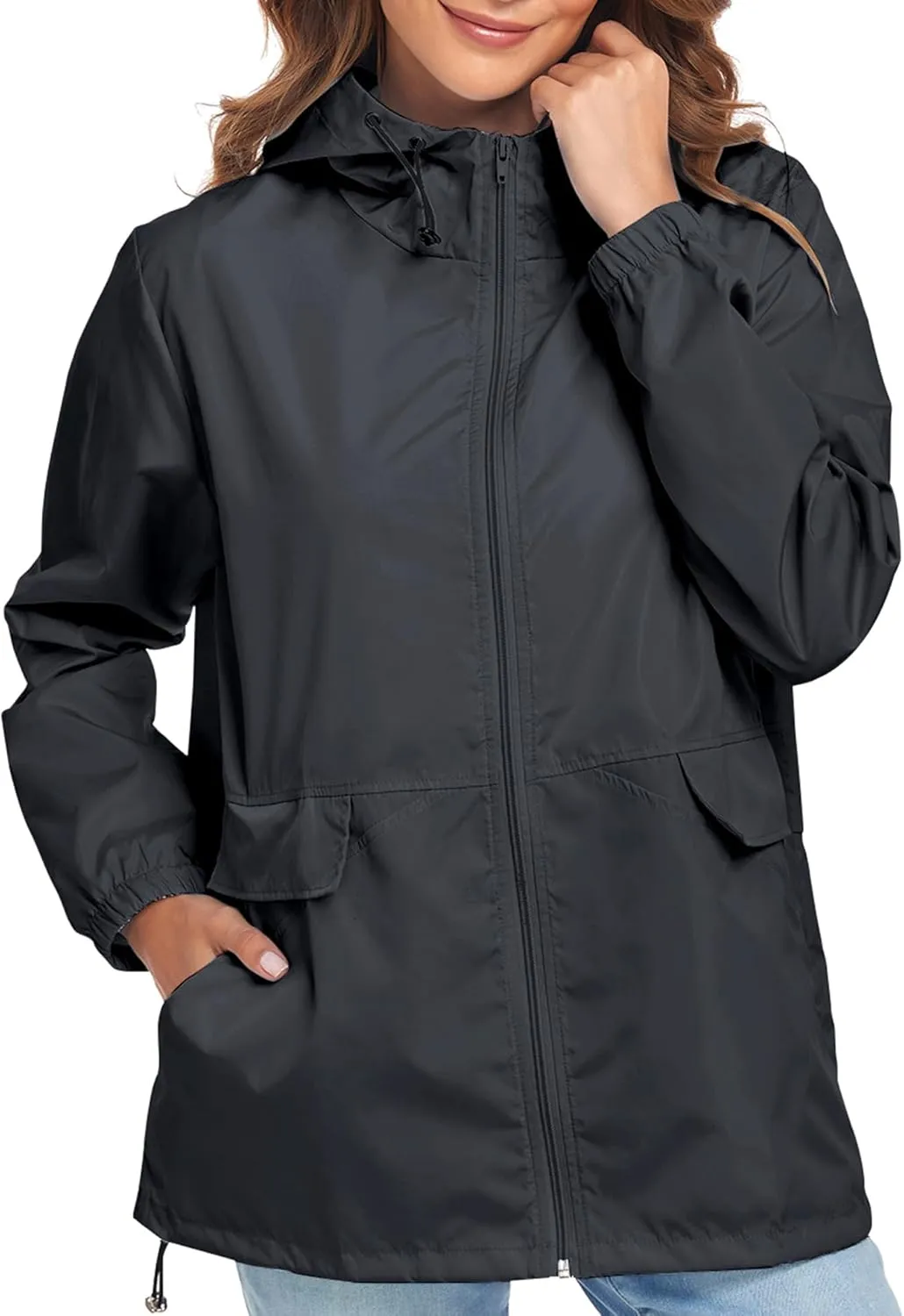 Women's Lightweight Raincoat Waterproof Packable Outdoor Windproof Hooded Active Rain Jacket S-XXL