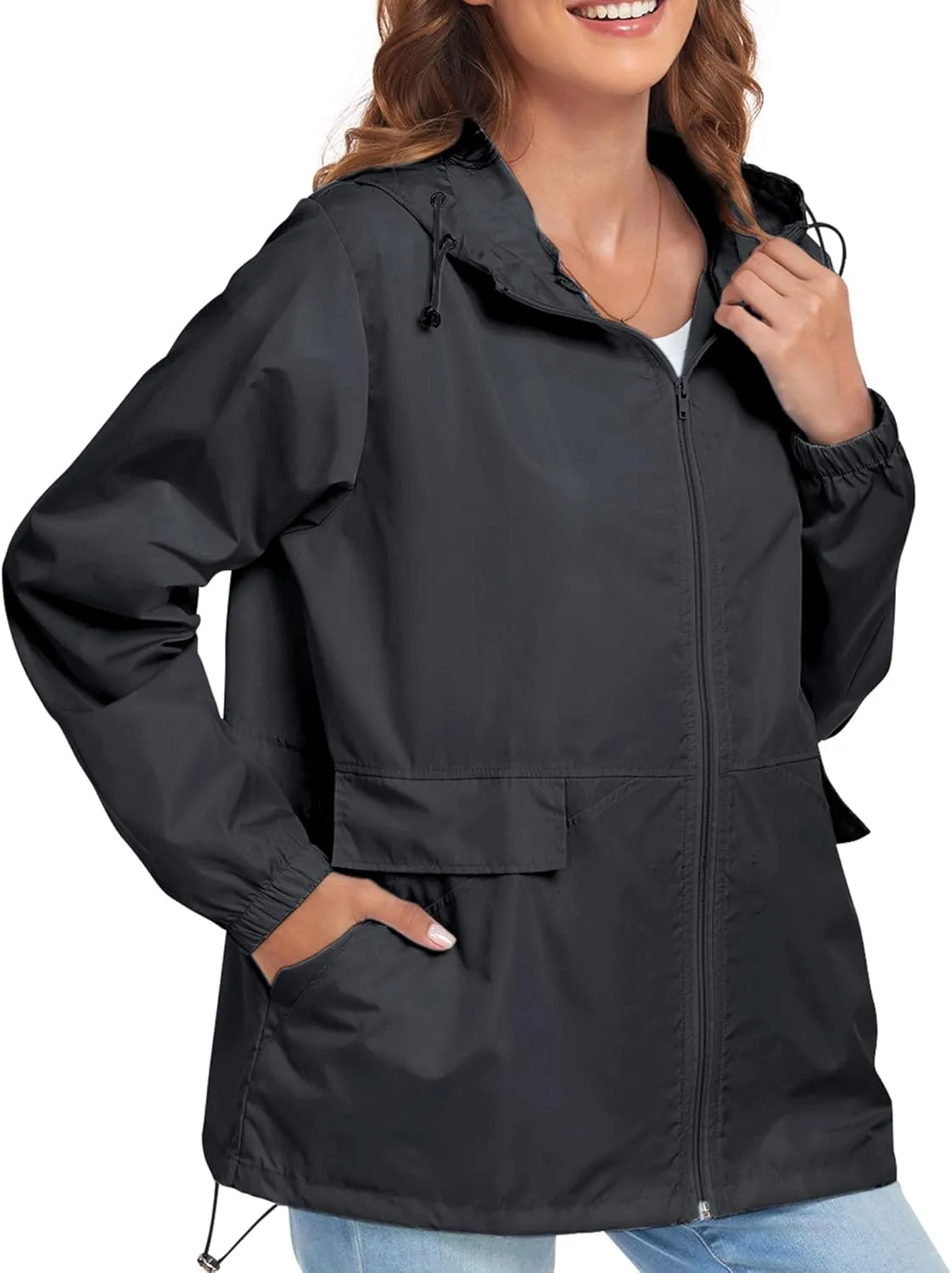 Women's Lightweight Raincoat Waterproof Packable Outdoor Windproof Hooded Active Rain Jacket S-XXL
