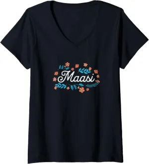 Womens Maasi Like a Regular Mom But Cooler Cute Aunty Design V-Neck T-Shirt
