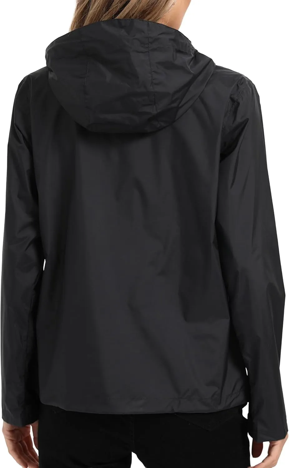 Women's Rain Jacket Lightweight Waterproof Rain Coat with Hooded Windproof Adjustable Windbreaker