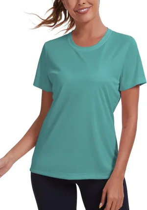Women's Short Sleeve T-Shirts UPF 50  Sun Protection Workout Tops Athletic Running Gym Rash Guard Shirts