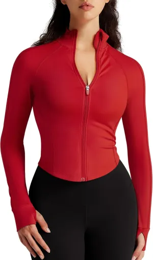Womens Zip Up Bbl Jacket Lightweight Cropped Athletic Jacket Track Gym Workout Jackets for Running Yoga Hiking