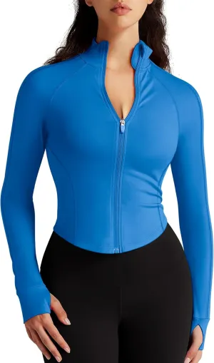 Womens Zip Up Bbl Jacket Lightweight Cropped Athletic Jacket Track Gym Workout Jackets for Running Yoga Hiking
