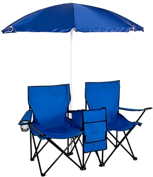 WWX Double Portable Folding Picnic Chair W/Umbrella Table Cooler Beach Camping Chair
