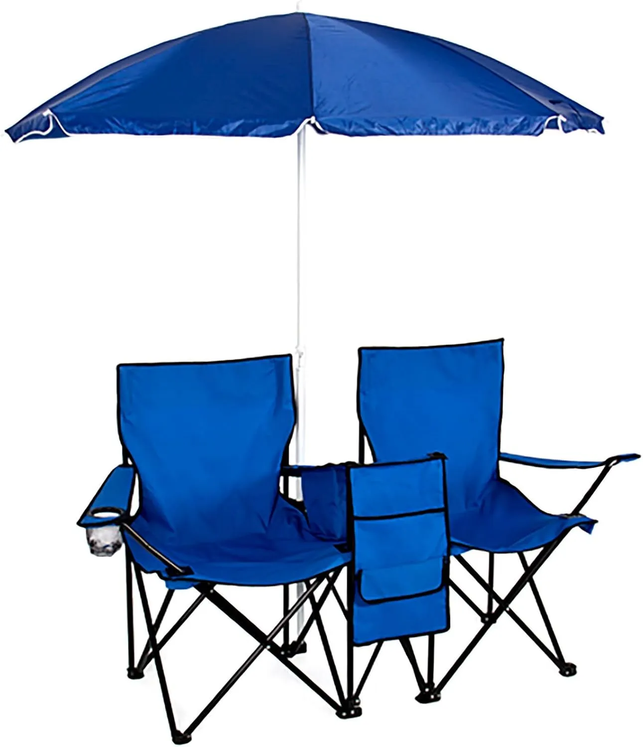 WWX Double Portable Folding Picnic Chair W/Umbrella Table Cooler Beach Camping Chair