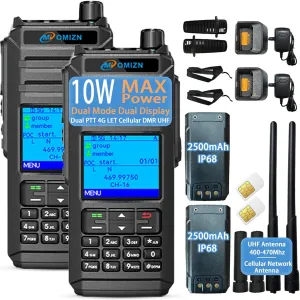 X4 Dual Mode Global Walkie Talkie with SIM Card, Unlimited Range DMR UHF Network PoC Radio with AES256 GPS NFC Voice Recording Talke Alias Time Slot IP68 10W Repeater 2 Pack
