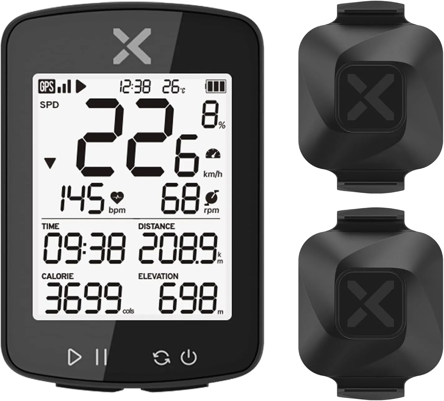 XOSS G  Gen2 GPS Bike Computer with Vortex 2pcs ANT / Bluetooth IPX7 Waterproof Cycling Computer Rechargeable Bicycle Speedometer Odometer with 2.2 inch LCD Screen, 28 hrs Long Battery Life