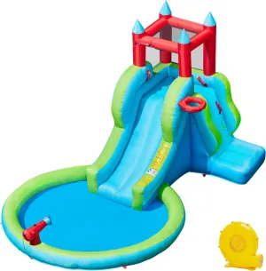 Yaheetech Inflatable Kids Water Slide, 5-in-1 Outdoor Blow Up Slide for Kids Aged 3-8 with Water Cannon, Basketball Hoop, Climbing Wall, Storage Bag & 350W Blower