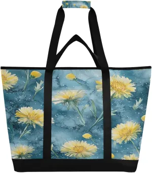 Yellow Flowers Reusable Insulated Lunchbox Cooler Bag, Leakproof Kitchen Grocery Bag Collapsible Portable Cooler Tote Bag for Picnic, Camping, Office, Travel