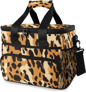 Yellow Leopard Pattern Cooler Bag Insulated Cooler Soft Sided Cooler 24 Can Portable Picnic Bag Large Leakproof Lunch Bag Box for Beach Grocery Camping Travel Car Men Women