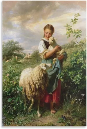 YJIIOXXZ Johann Baptist Hofner The Little Shepherdess Painting Poster Canvas Wall Art Posters For Room Aesthetic And Decor Pictures For Living Room Bedroom Decor 16x24inch(40x60cm)