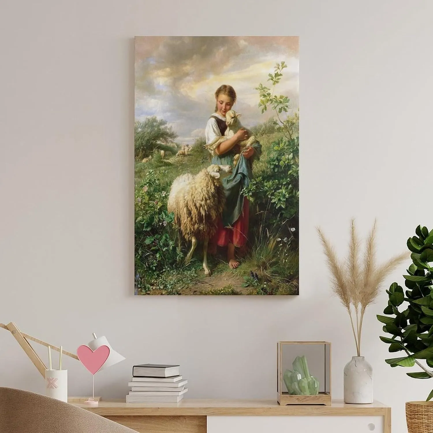 YJIIOXXZ Johann Baptist Hofner The Little Shepherdess Painting Poster Canvas Wall Art Posters For Room Aesthetic And Decor Pictures For Living Room Bedroom Decor 16x24inch(40x60cm)
