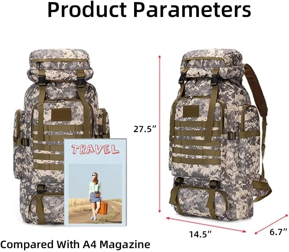Yohora Backpack for Men 70L Hiking Daypack Waterproof Travel Backpack Outdoor Assault Pack Lightweight Molle Bag