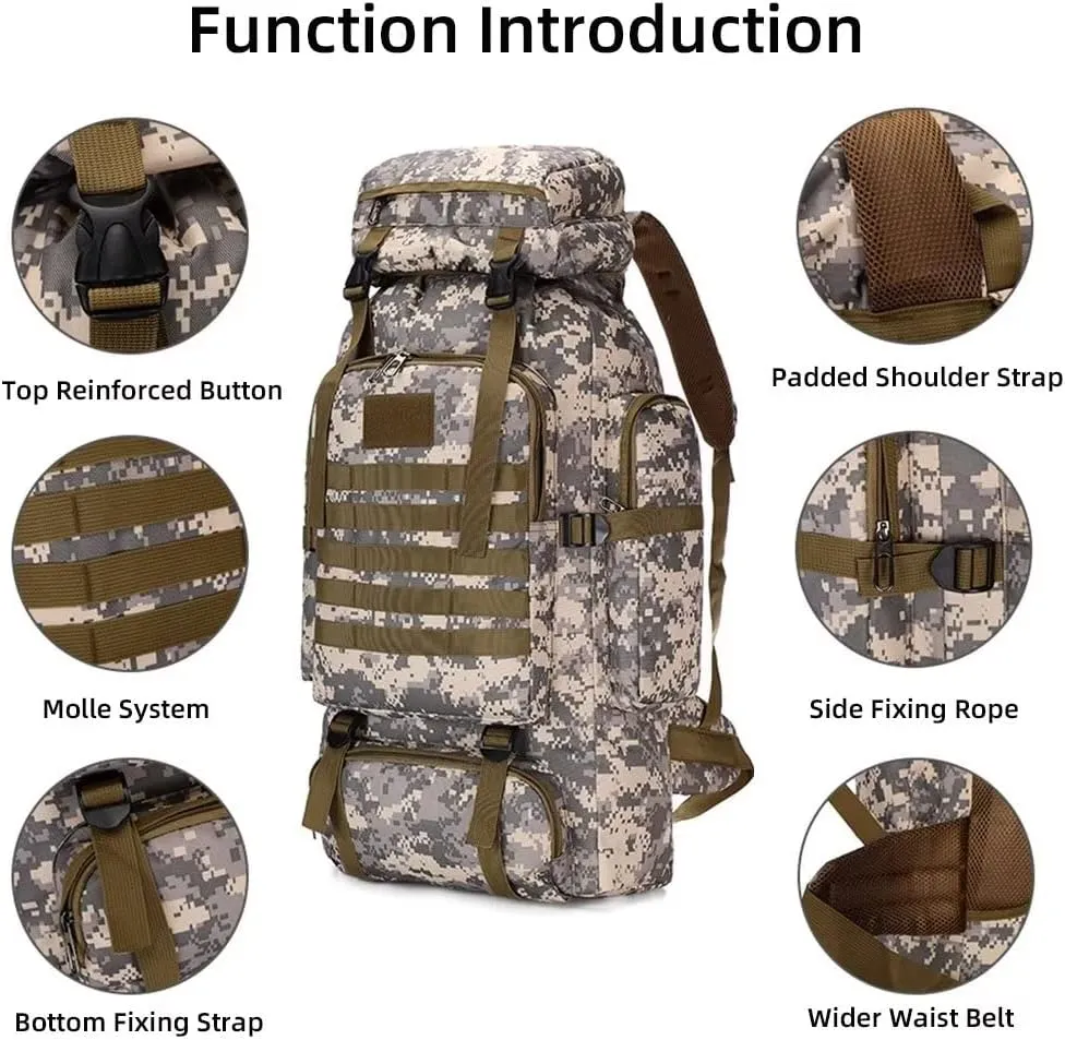 Yohora Backpack for Men 70L Hiking Daypack Waterproof Travel Backpack Outdoor Assault Pack Lightweight Molle Bag