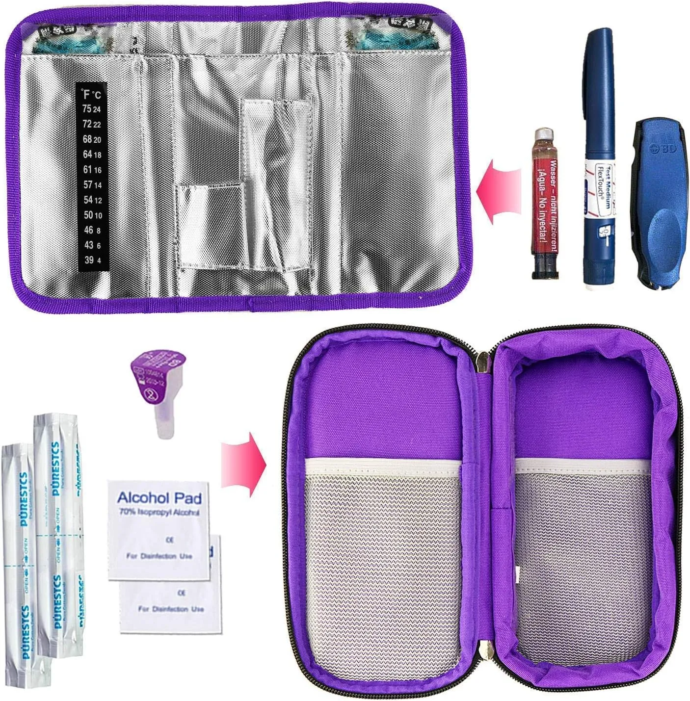 YOUSHARES Insulin Cooler Travel Case - Medication Diabetic Insulated Organizer Portable Cooling Bag for Insulin Pen and Diabetic Supplies with 2 Cooler Ice Pack