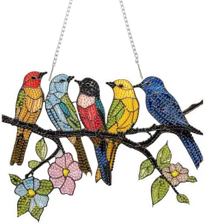 Yunzlly DIY Hanging Diamond Art Pendant Kit Bird, Special Crystal Double Sided Diamonds Painting Ornament Kit for Adults, Acrylic Gem Painting Board for Window Decor
