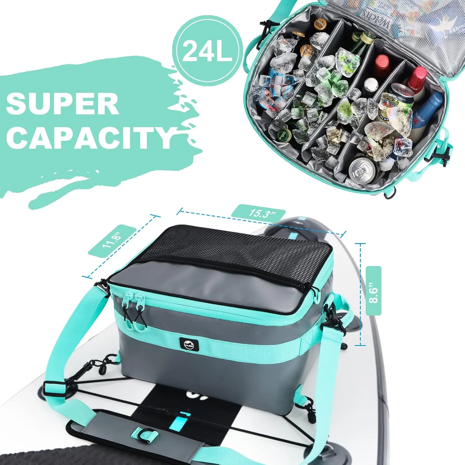 YVLEEN Waterproof Paddle Board Cooler, SUP Cooler Durable PVC Material Paddle Board Deck Bag with Mesh Top Pocket, Adjustable Straps, Super Capacity for Stand-Up Paddleboard and Kayak Accessories