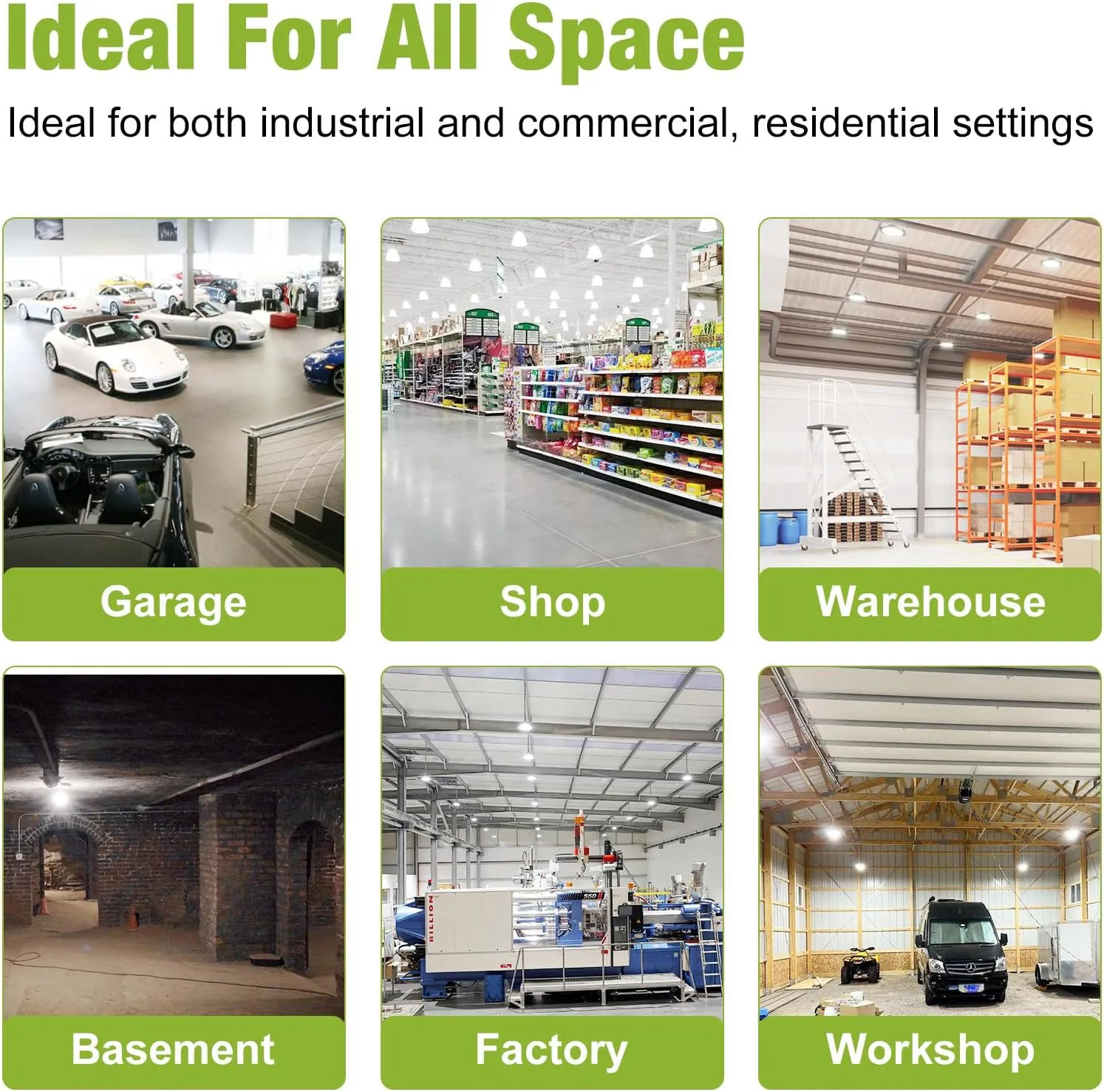 YXL 150W 6 Pack UFO LED Shop High Bay Lights, 22,500LM 5000K, 0-10V Dimmable, US Plug 5' Cable, 100-277V Warehouse Lighting, UL Listed
