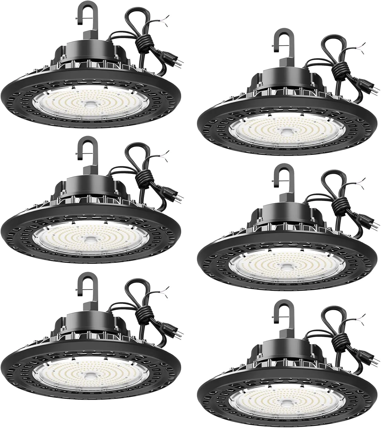 YXL 150W 6 Pack UFO LED Shop High Bay Lights, 22,500LM 5000K, 0-10V Dimmable, US Plug 5' Cable, 100-277V Warehouse Lighting, UL Listed