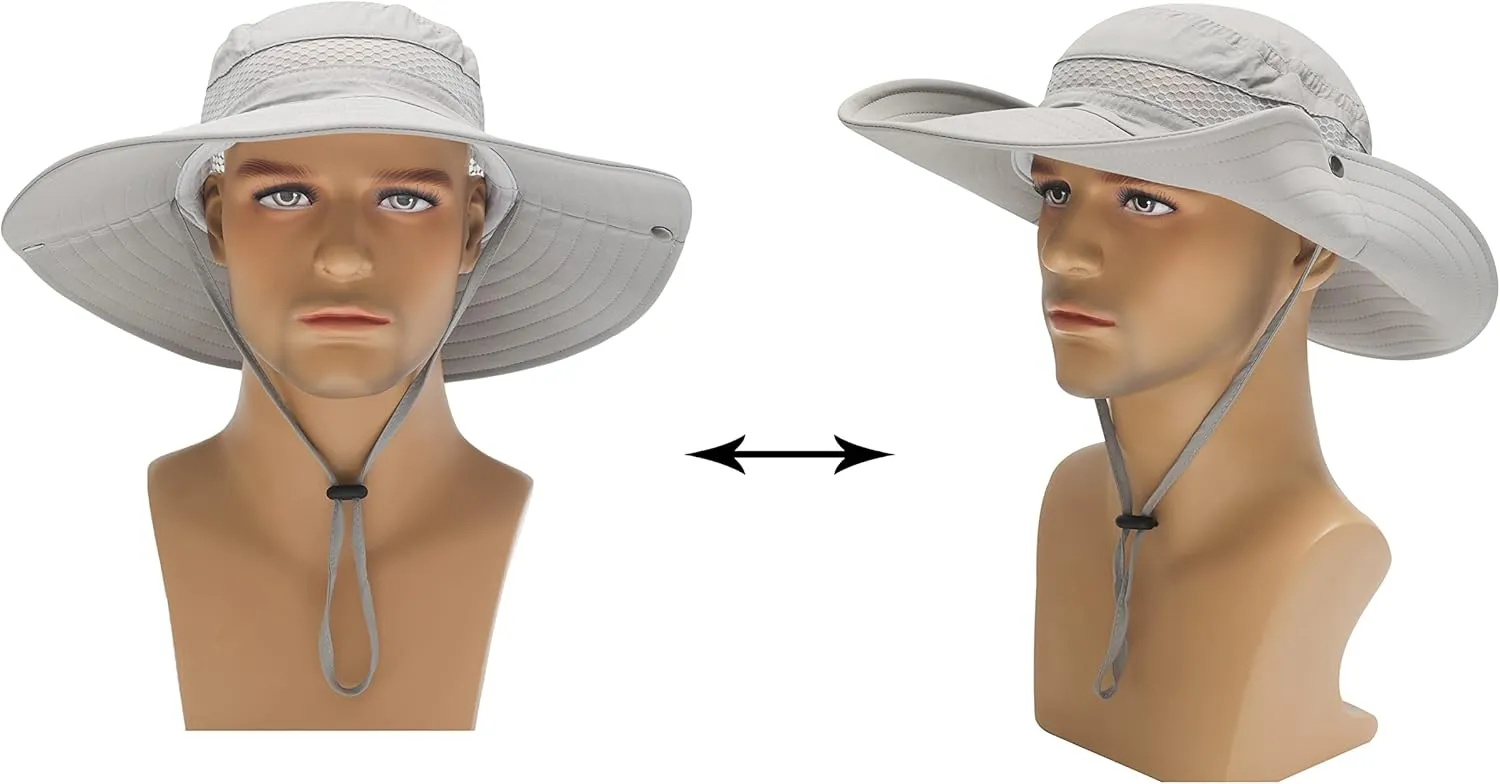 ZLYC Mens Waterproof Camo Sun Hat Wide Brim Packable Outdoor Mesh Fishing Bucket Hats